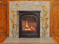 Black-Eyed Susan glass mosaic fireplace