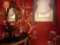 red chinoiserie mural